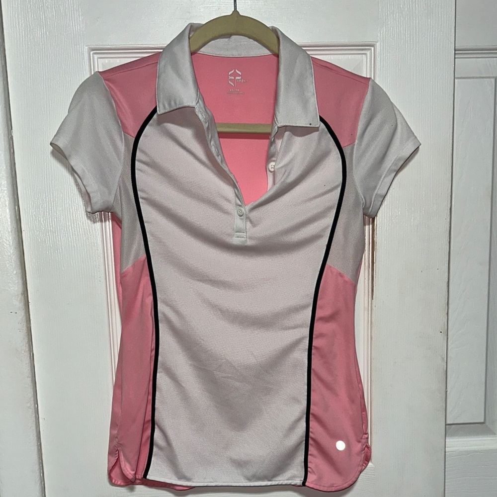 Women's Pink and White Polo Shirt